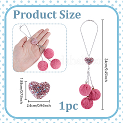 Plush Cloth Fabric Round & Polymer Clay Rhinestone Heart Pendant Hanging Ornament&nbsp;HJEW-DR00079
