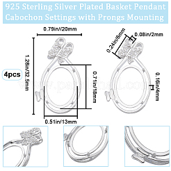 4Pcs Brass Basket Pendant Cabochon Settings with Prongs Mounting&nbsp;KK-BBC0010-26
