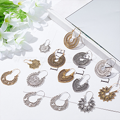 12 Pairs 12 Style Bohemia Hollow Out Heart & Flower & Teardrop & Flat Round Alloy Hoop Earrings&nbsp;EJEW-AN0003-37