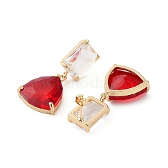 Golden Brass with Glass Dangle Stud Earrings&nbsp;GLAA-B015-16