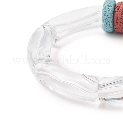 Natural Lava Rock Flat Round & Acrylic Beaded Stretch Bracelet for Women&nbsp;BJEW-JB09253