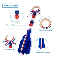 4Pcs 2 Style Independence Day Theme Wooden Ring & Woolen Yarn Tassels Pendant Decorations&nbsp;HJEW-CF0001-20