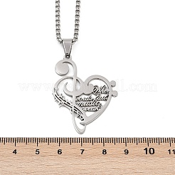 201 Stainless Steel Musical Note Heart Quote Pendant Necklaces&nbsp;NJEW-K283-03P