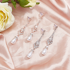 2 Pairs 2 Colors Plastic Pearl Dangle Stud Earrings with Rhinestone&nbsp;EJEW-AN0004-19