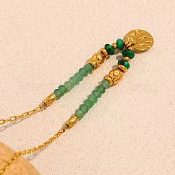 Stainless Steel Disc Pendant Natural Green Aventurine & Synthetic Malachite Beaded Necklaces for Women&nbsp;HX3961