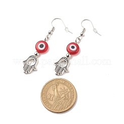 Lampwork Evil Eye with Hamsa Hand Dangle Earrings&nbsp;EJEW-JE05007
