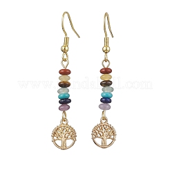 3 Pairs 3 Color Natural & Synthetic Mixed Gemstone Disc Beaded Dangle Earrings&nbsp;EJEW-JE05643