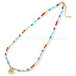 Beach Colorful Glass Beaded Alloy Heart Pendant Necklaces for Women&nbsp;LS-NM2683