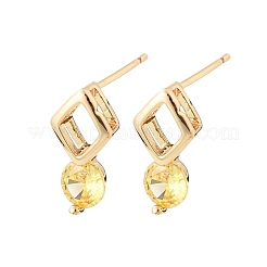 Rhombus & Flat Round Brass Micro Pave Cubic Zirconia Stud Earrings for Women&nbsp;EJEW-G428-20G