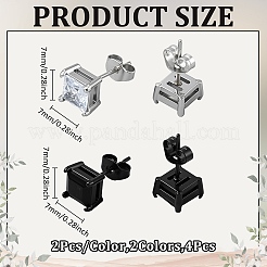 4 PC 2 Colors Stainless Steel Square Stud Earrings&nbsp;EJEW-GO0003-14