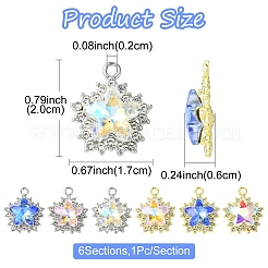 6Pcs 6 Colors Rack Plating Alloy with Rhinestone Pendants&nbsp;FIND-FS0002-54