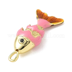 Fish Brass Micro Pave Cubic Zirconia Pendants&nbsp;X-KK-P342-14B-G04