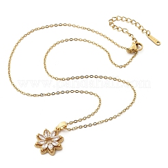 Brass Micro Pave Clear Cubic Zirconia Flower Pendant Neckalces for Women&nbsp;NJEW-S448-05G