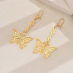 Elegant French Style Brass Hollow Butterfly Tassel Hoop Earrings&nbsp;JT4875