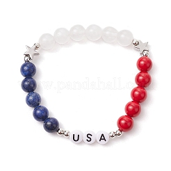 Natural Dyed Mashan Jade & Lapis Lazuli & Quartz Crystal Round Bead Stretch Bracelets for Women Men&nbsp;BJEW-TA00596