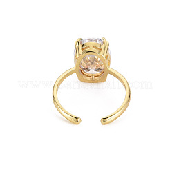 Oval Glass Open Cuff Ring&nbsp;RJEW-S049-001G-01