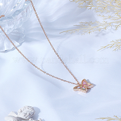 1Pc Zinc Alloy & Glass Butterfly with Colorful Star Sequins Inside Pendant Necklaces for Girls&nbsp;NJEW-LP0003-26