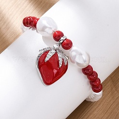 Strawberry Brass Micro Pave Clear Cubic Zirconia Charm Bracelets&nbsp;BJEW-G740-04P