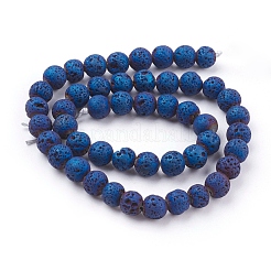 PVD Vacuum Plating Electroplated Natural Lava Rock Bead Strands&nbsp;G-E432-8mm-03