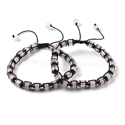 Adjustable Natural Rose Quartz and Non-magnetic Synthetic Hematite Braided Bead Bracelets&nbsp;BJEW-Z090-01B