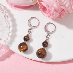 Round Natural Tiger Eye Dangle Earrings&nbsp;EJEW-JE05536-04