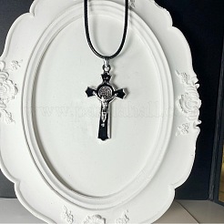 Vintage Religion Alloy Enamel Black Saint Benedict Medal Crucifix Cross Pendant Necklaces for Men Women&nbsp;ZV6035
