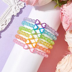 6Pcs 6 Colors Heart & Round Acrylic Beaded Stretch Kid Bracelet Sets&nbsp;BJEW-JB10674