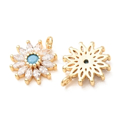 Brass Micro Pave Deep Sky Blue Cubic Zirconia Charms&nbsp;CU-K002-17G
