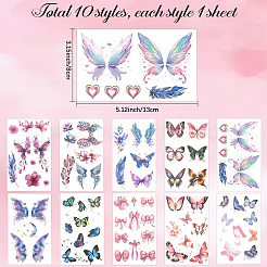 10 Sheets 10 Colors Butterfly Pattern Glitter Body Art Tattoos&nbsp;AJEW-SP0002-80