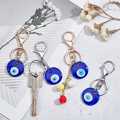 4Pcs 2 Colors Handmade Lampwork Evil Eye Keychain&nbsp;KEYC-NB0001-17
