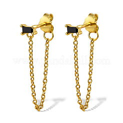 Real 18K Gold Plated 925 Sterling Silver Chains Front Back Stud Earrings&nbsp;PA4661-1