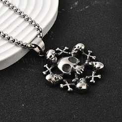 304 Stainless Steel Skull Pendant Necklaces for Women Men&nbsp;NJEW-Z076-01AS