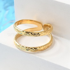 Ion Plating(IP) 304 Stainless Steel Double Line Open Cuff Ring for Women&nbsp;X-RJEW-S405-200G