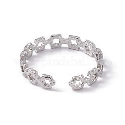 Non-Tarnish 201 Stainless Steel Ring Hollow Out Square Open Cuff Ring for Women&nbsp;RJEW-C045-11P