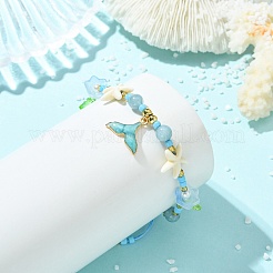 3Pcs Natural Dyed Yellow Jade & Amethyst & Blue Quartz Synthetic Turquoise Beads Adjustable Bracelets&nbsp;BJEW-MZ00346