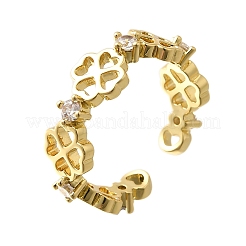 Brass Micro Pave Cubic Zirconia Cuff Rings for Women&nbsp;RJEW-Q008-01G-01