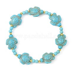 Synthetic Turquoise & Brass Beads Stretch  Bracelets for Women Men&nbsp;BJEW-JB13876-02