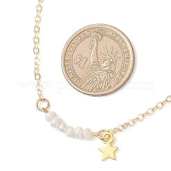 Alloy Star & Natural Cultured Freshwater Pearl Potato Beaded Pendant Brass Cable Chain Necklaces for Women&nbsp;NJEW-JN05788