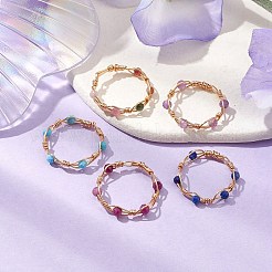 Round Natural Ruby & Magnesite & Tourmaline & Amethyst & Lapis Lazuli Finger Ring&nbsp;RJEW-JR00740
