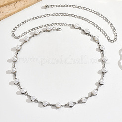 White Round Plastic Pearl Alloy Heart Link Waist Chains for Women&nbsp;WG65AA6-01
