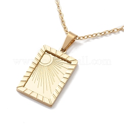 304 Stainless Steel Rectangle Pendant Necklace with Box Chains for Women&nbsp;NJEW-I123-02A