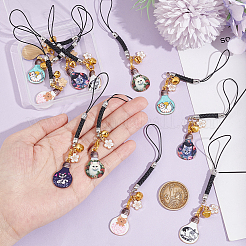 12Pcs 6 Colors Lamp Bulb with Cat Printed Alloy Mobile Straps&nbsp;HJEW-OC00003