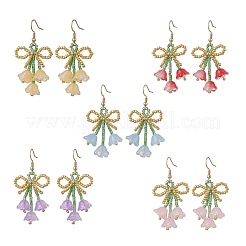 Flower with Bowknot Handmade Glass Seed Beads Dangle Earrings&nbsp;EJEW-MZ00655