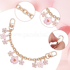 2Pcs 2 Styles Pink Zinc Alloy Enamel Bowknot Flower Charm Cable Chain Purse Chains&nbsp;FIND-BBC0004-59