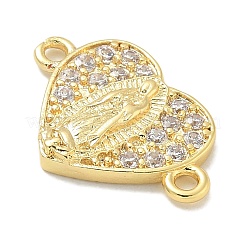 Rack Plating Brass Micro Pave Clear Cubic Zirconia Religion Heart Virgin Mary Connector Charms&nbsp;KK-L224-099G-05