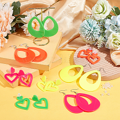 8 Pairs 8 Style Acrylic Heart & Teardrop Dangle Stud Earrings with Steel Pins for Women&nbsp;EJEW-PH0001-12