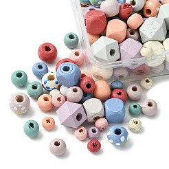 256Pcs 6 Styles Spray Painted Natural Maple Wood Beads&nbsp;WOOD-FS0001-10