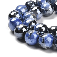 Electroplated Natural Fire Crackle Agate Round Beads Strands&nbsp;G-G0006-A02-02