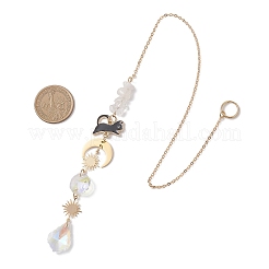 Leaf Glass & Natural Quartz Crystal Chips Beads Hanging Suncatchers&nbsp;HJEW-JM04607