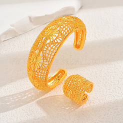 Vintage Alloy Hollow Carved Flower Cuff Bangles & Rings Sets for Women Wedding&nbsp;HJ5004